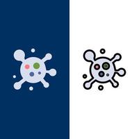 átomo molécula ciencia iconos plano y línea llena icono conjunto vector fondo azul