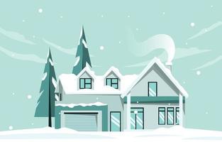 House Home Pine in Snow Fall Winter Illustration vector