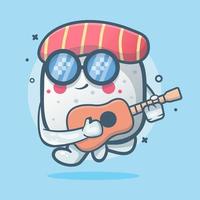 mascota de personaje de comida de sushi genial tocando guitarra dibujos animados aislados en diseño de estilo plano vector