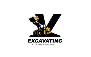 V logo LOADER for construction company. Heavy equipment template vector illustration for your brand.