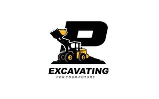 P logo LOADER for construction company. Heavy equipment template vector illustration for your brand.