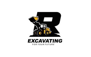 R logo LOADER for construction company. Heavy equipment template vector illustration for your brand.
