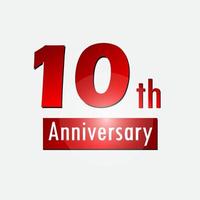 Red 10th year anniversary celebration simple logo white background vector