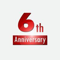 Red 6th year anniversary celebration simple logo white background vector