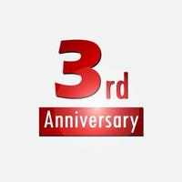 Red 3rd year anniversary celebration simple logo white background vector