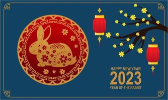 Happy chinese new year 2023 year of the rabbit zodiac logo background vector