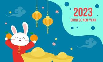 Happy chinese new year 2023 year of the rabbit zodiac logo background vector