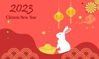 Happy chinese new year 2023 year of the rabbit zodiac logo background vector