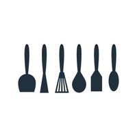 conjunto de herramientas de cocina de estilo plano vectorial. juego de herramientas de cocina colgantes. cucharón, skimmer y espátula de cocina vector