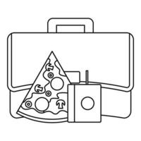 icono de bolsa de almuerzo de pizza, estilo de esquema vector