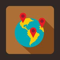 Globe and map pointers icon vector