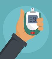 Glucometer in hand background, flat style vector