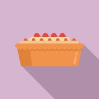 Cream strawberry cake icon, flat style vector