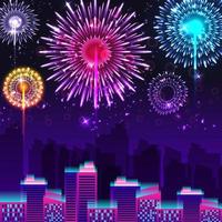 Colorful Firework with Night City View vector