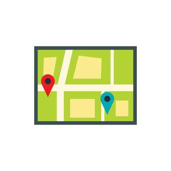 mapa con icono de punteros de alfiler en estilo plano vector