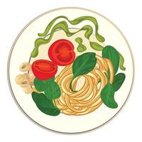 Spinach with spaghetti icon, cartoon style vector