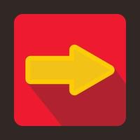 Yellow arrow on red background icon, flat style vector