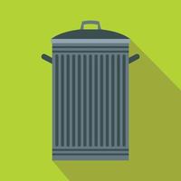 Trash can with lid icon, flat style vector