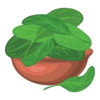 Spinach leaf in bowl icon, cartoon style vector