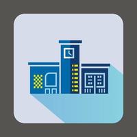 Blue public building with a clock icon vector