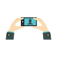 Man taking photo on smartphone icon, flat style vector