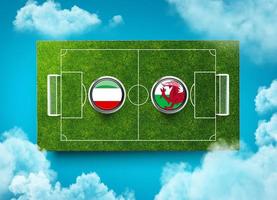 Wales vs Iran Versus screen banner Soccer concept. football field stadium, 3d illustration photo