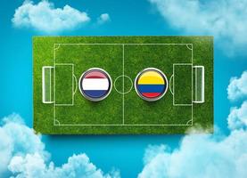 Netherlands vs Ecuador Versus screen banner Soccer concept. football field stadium, 3d illustration photo