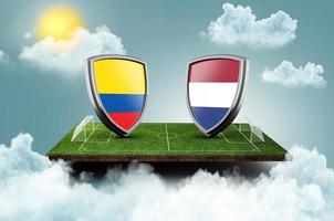 Netherlands vs Ecuador Versus screen banner Soccer concept. football field stadium, 3d illustration photo