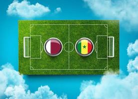 qatar vs senegal versus concepto de fútbol de banner de pantalla. estadio de fútbol, ilustración 3d foto