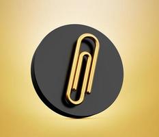 Gold metal symbol of paper clip on black icon as attachment 3D illustration photo