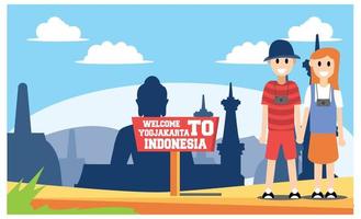 flat illustration of amazing tourist attractions in Indonesia, Vector Isometric Illustration Suitable for Diagrams, Infographics, And Other Graphic assets