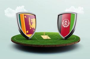 banderas de cricket de sri lanka vs afganistán con escudo en el estadio de cricket ilustración 3d foto