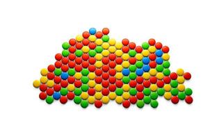 Bhutan multicolored sweet candy Dragees in shape of Bhutanese map isolated on white background. 3d illustration photo