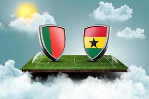 Portugal vs Ghana Versus screen banner Soccer concept. football field stadium, 3d illustration photo