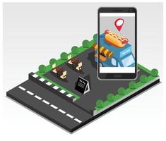 3D Isometric Flat Vector Concept of, Restaurant and Cafe Online Food Order App with Smartphone.  Suitable for Diagrams, Infographics, And Other Graphic assets