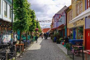 Stavanger, Norway. July 16 2022. View of Fargegaten means Street of Colours, the famous colourful pedestrian street photo