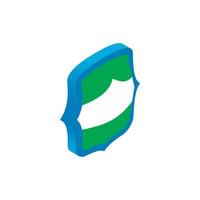 Green and blue shield icon, isometric 3d style vector