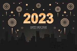 New year 2023 background. Design with city silhouette.