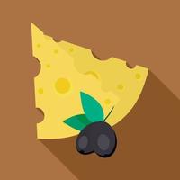 Cheese and olives icon, flat style vector