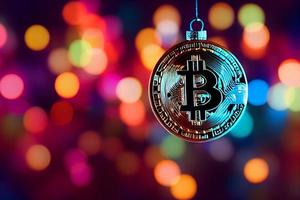 Bitcoin Christmas ornament. Crypto finance photo