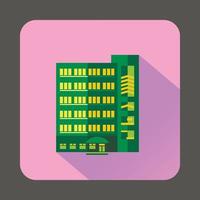 Green multistory building icon, flat style vector