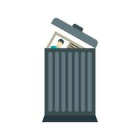 Resume in the trash can icon, flat style vector