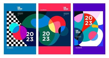 New year 2023 calendar design template with geometric colorful abstract. Vector calendar design.