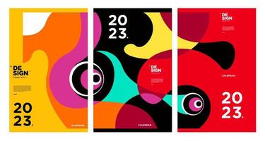 New year 2023 calendar design template with geometric colorful abstract. Vector calendar design.