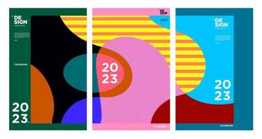 New year 2023 calendar design template with geometric colorful abstract. Vector calendar design.