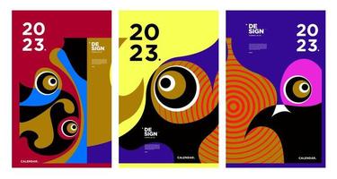 New year 2023 calendar design template with geometric colorful abstract. Vector calendar design.