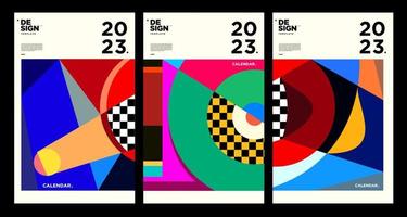 New year 2023 calendar design template with geometric colorful abstract. Vector calendar design.