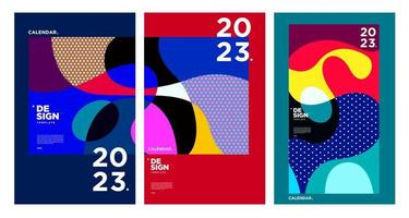 New year 2023 calendar design template with geometric colorful abstract. Vector calendar design.