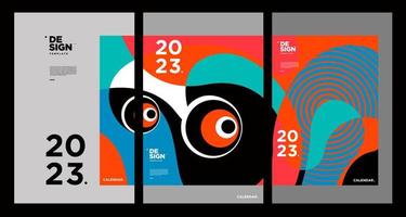 New year 2023 calendar design template with geometric colorful abstract. Vector calendar design.