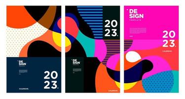 New year 2023 calendar design template with geometric colorful abstract. Vector calendar design.